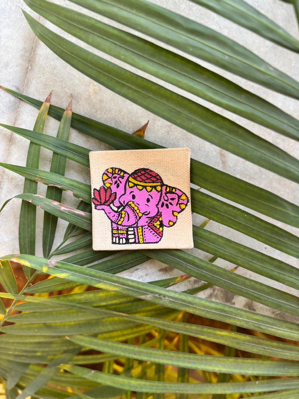 Little Ganesha hand-painted mini canvas fridge magnet