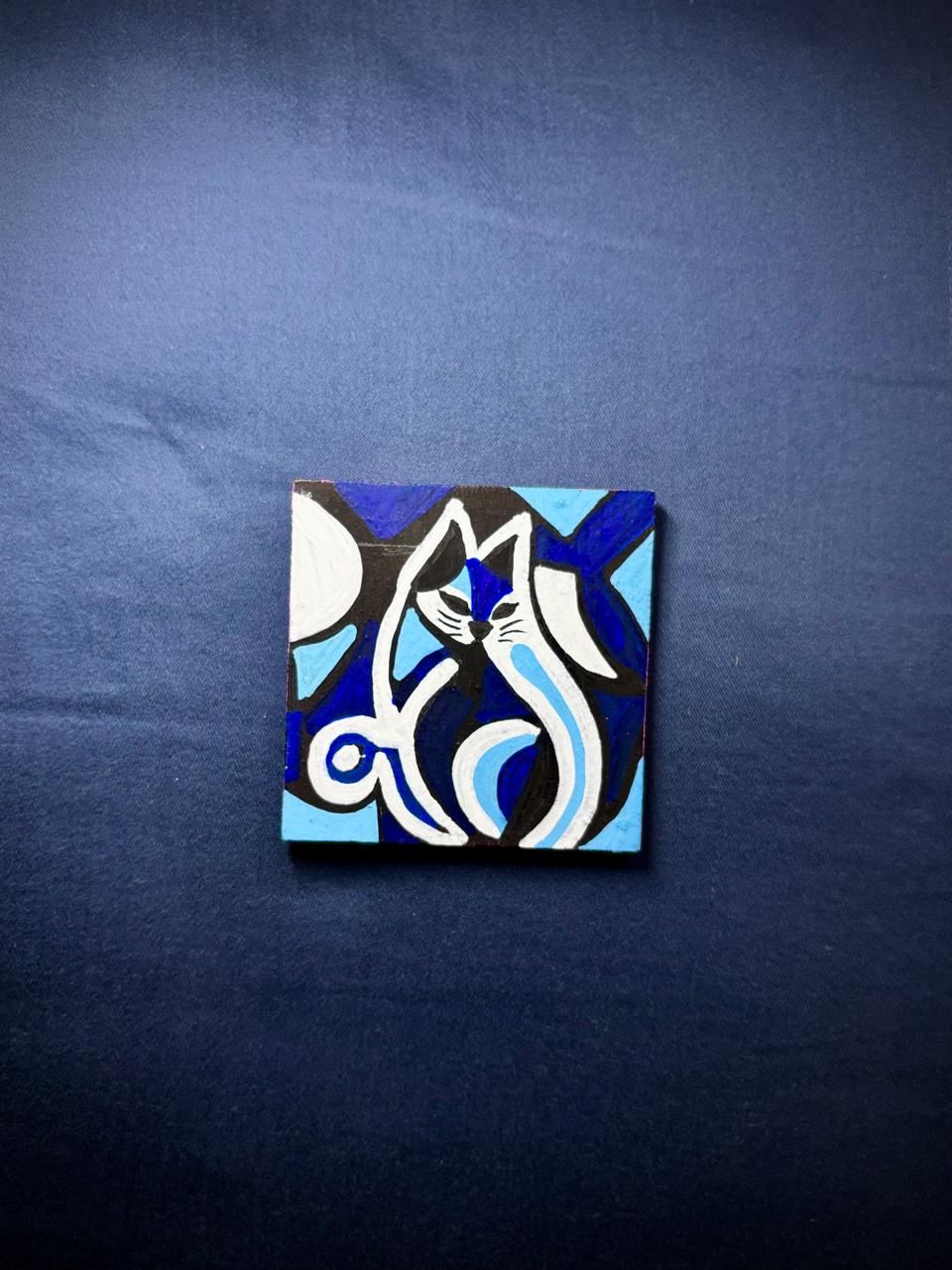 Midnight Cats hand-painted mini canvas fridge magnet