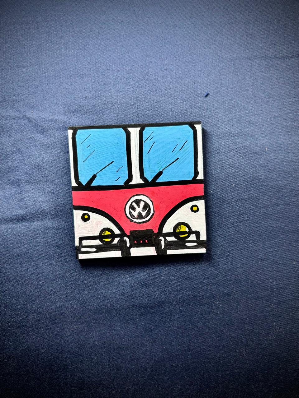 The Red Camper hand-painted mini canvas fridge magnet