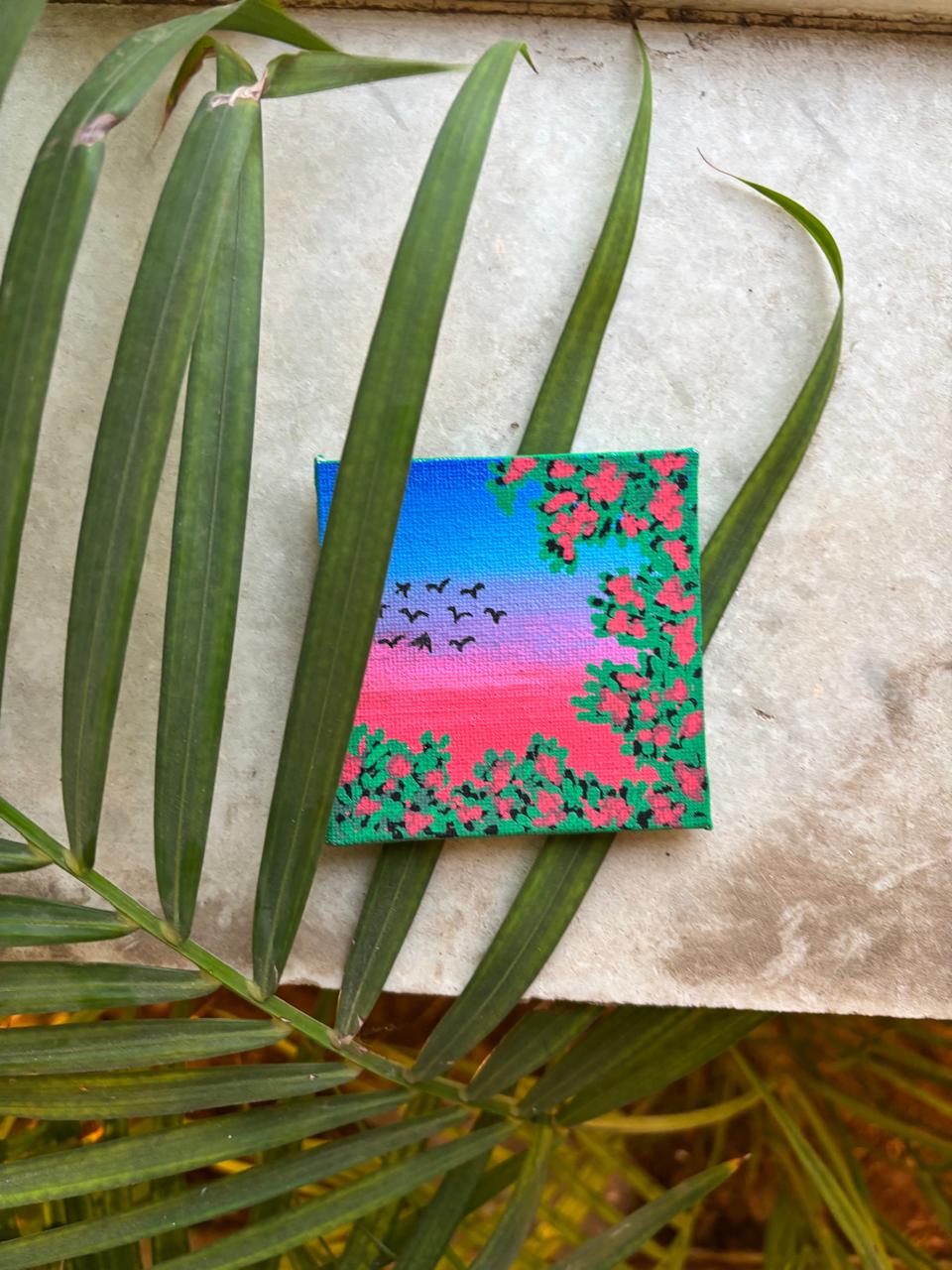 Sunset Garden hand-painted mini canvas fridge magnet