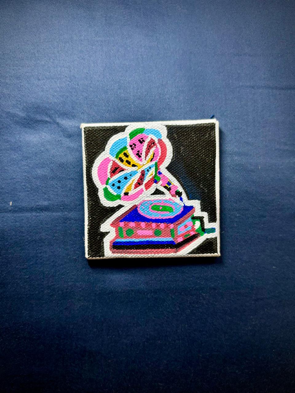Vinyl in Bloom hand-painted mini canvas fridge magnet